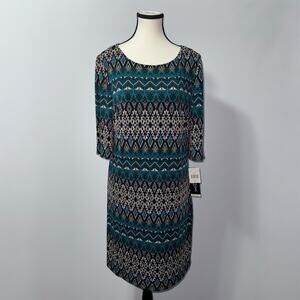 Perceptions Argyle print Sheath Quarter-sleeved dress women’s size medium